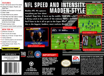 Madden NFL 98 (USA) box cover back